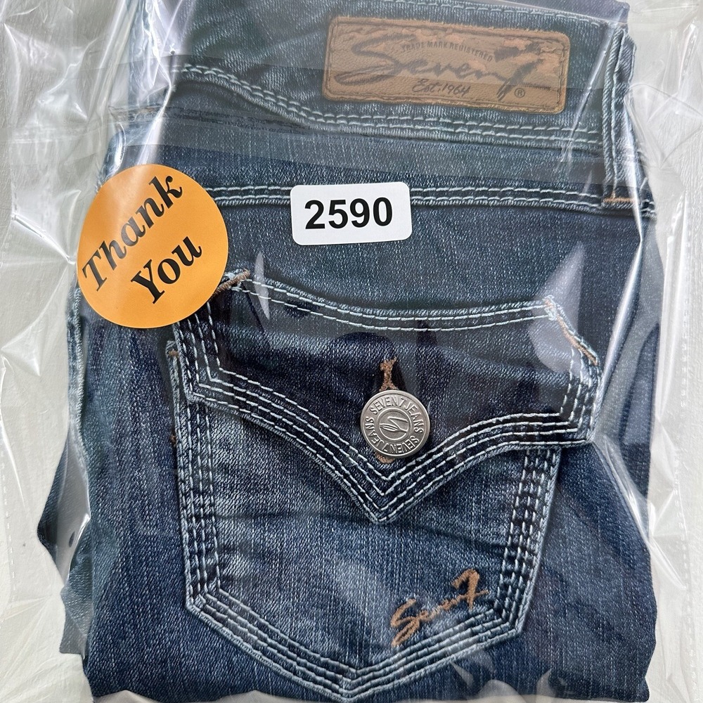 Seven 7 Womens Rocker Slim Jeans 26x27 Blue Stretch Flap Back Pockets Tag Sz 25 - Picture 16 of 16